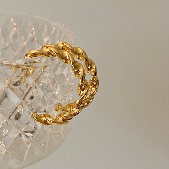 18K Thick Gold Plated Anaya Twist Rope Hoop Earrings - Picture 4 of 6